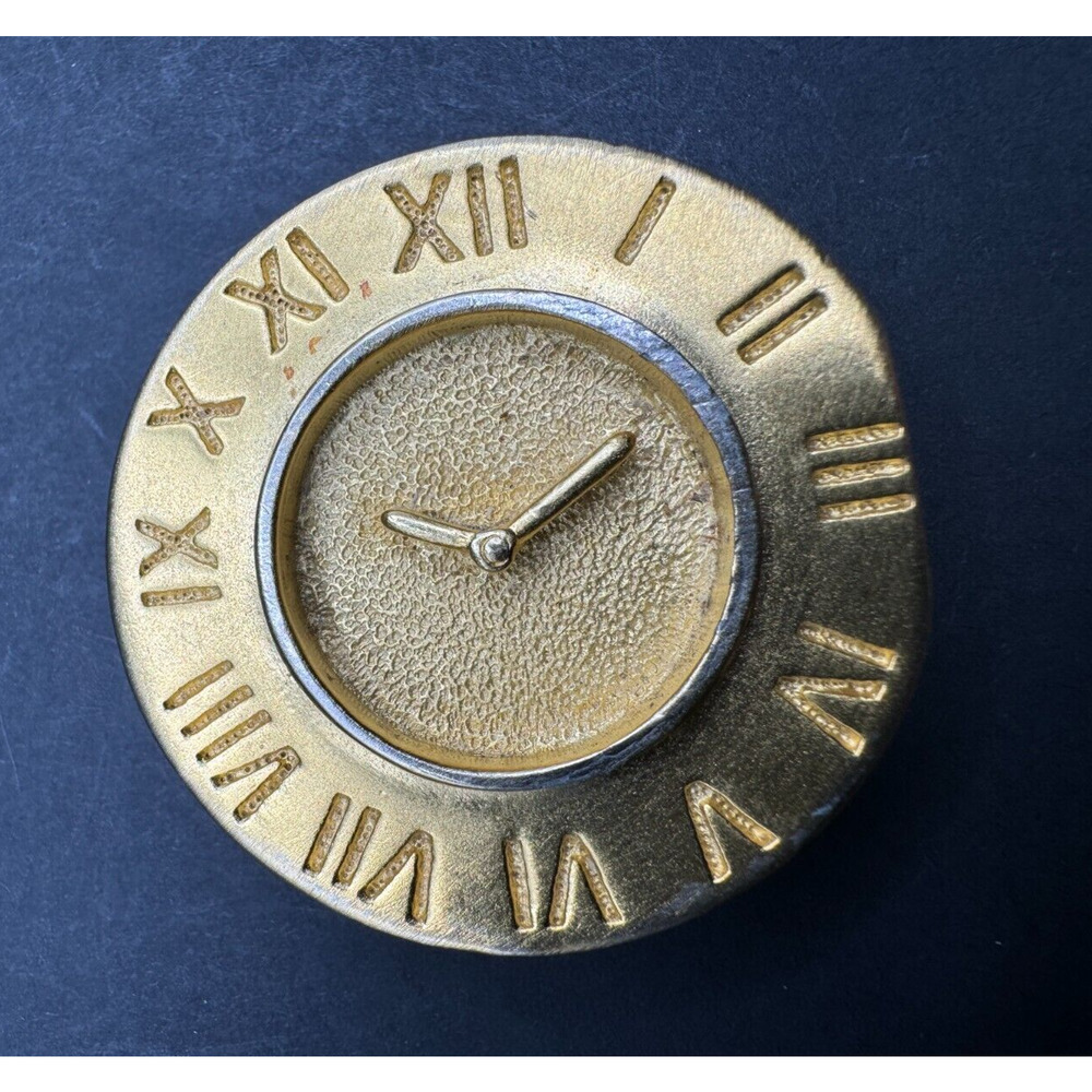 Vintage Paquette Signed Round Wall Clock Design Gold Tone Metal Belt Buckle